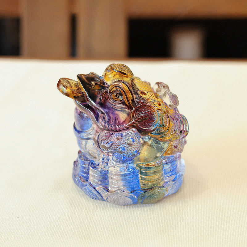 Buddha Stones , pièces de monnaie Feng Shui en forme de grenouille, objet d'art en cristal Liuli fait main, symbole de richesse, décoration pour la maison ou le bureau. - Coloré 9*9*8cm - image 0