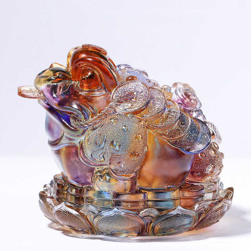 Buddha Stones , pièces de monnaie Feng Shui en forme de grenouille, objet d'art en cristal Liuli fait main, symbole de richesse, décoration pour la maison ou le bureau. - Coloré 13*12*11cm - image 5