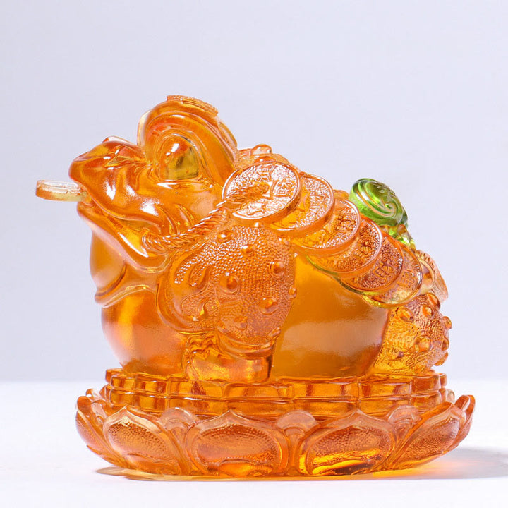 Buddha Stones , pièces de monnaie Feng Shui en forme de grenouille, objet d'art en cristal Liuli fait main, symbole de richesse, décoration pour la maison ou le bureau. - Jaune 13*12*11cm - image 15