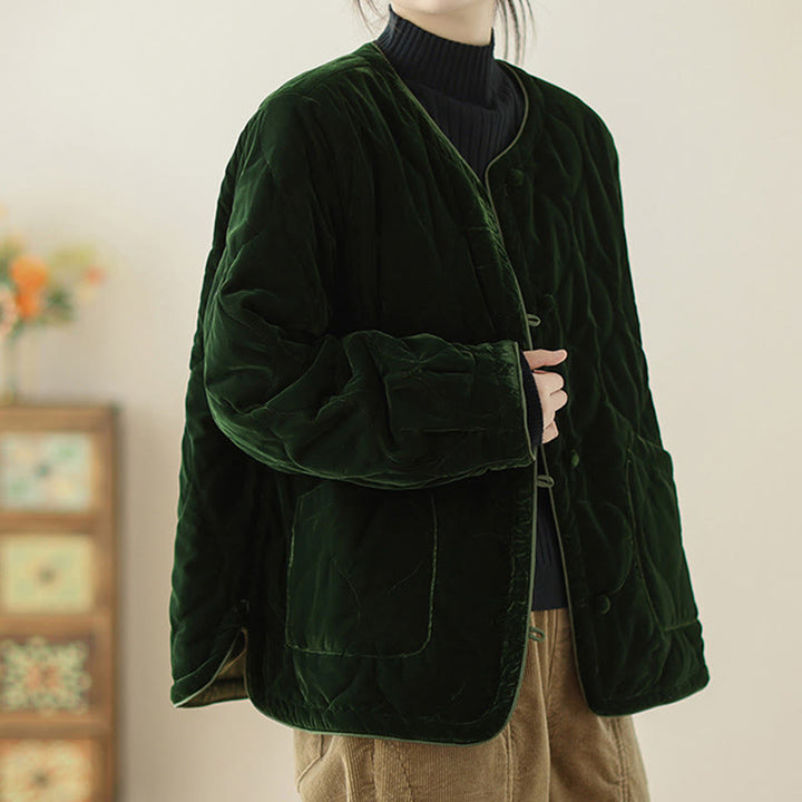 Veste courte à manches longues pour femme, motif diamant et Buddha Stones , avec poches - image 3