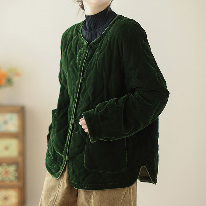 Veste courte à manches longues pour femme, motif diamant et Buddha Stones , avec poches - image 4