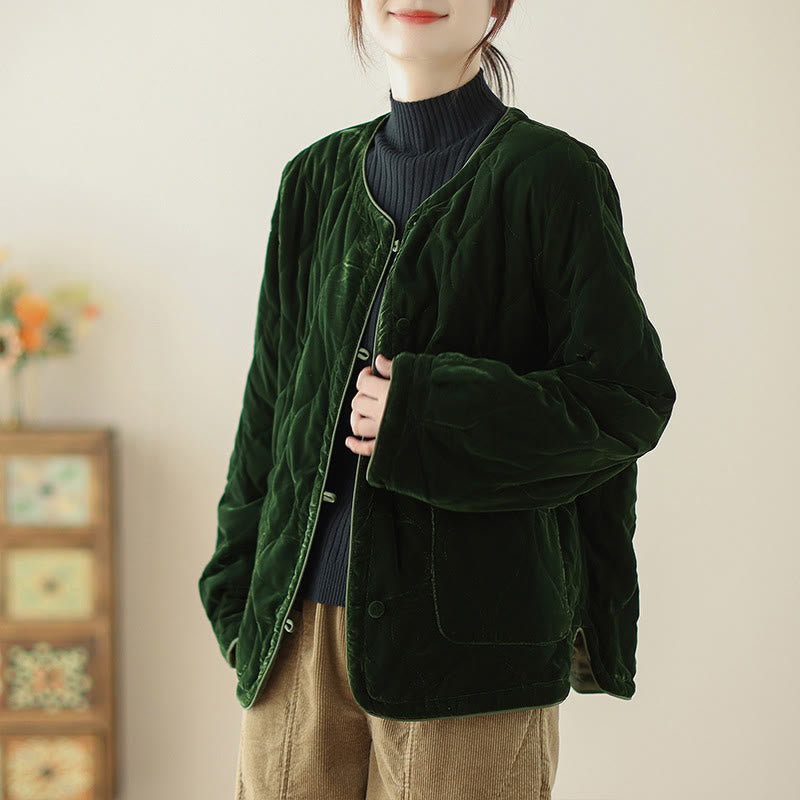 Veste courte à manches longues pour femme, motif diamant et Buddha Stones , avec poches - Vert foncé - US12，UK/AU16，EU44 (2XL) - image 0