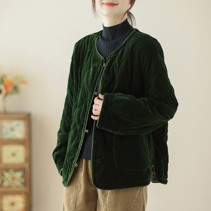 Veste courte à manches longues pour femme, motif diamant et Buddha Stones , avec poches - Vert foncé - US12，UK/AU16，EU44 (2XL) - image 0