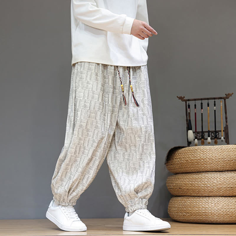 Pantalon harem pour homme en velours côtelé de coton à motif jacquard à carreaux Buddha Stones Fall avec poches - image 15