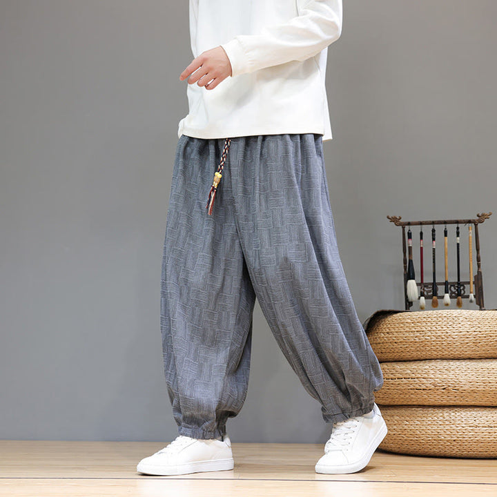 Pantalon harem pour homme en velours côtelé de coton à motif jacquard à carreaux Buddha Stones Fall avec poches - Gris ardoise clair - US/UK/AU46，EU56 (5XL) - image 23