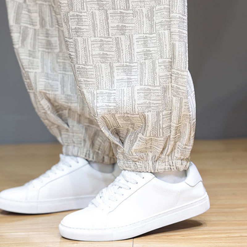 Pantalon harem pour homme en velours côtelé de coton à motif jacquard à carreaux Buddha Stones Fall avec poches - image 21