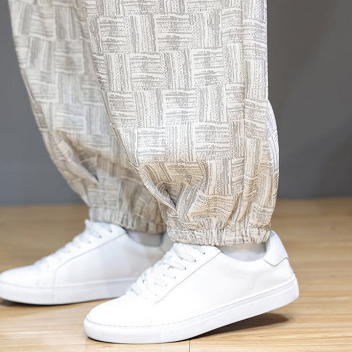 Pantalon harem pour homme en velours côtelé de coton à motif jacquard à carreaux Buddha Stones Fall avec poches - image 21