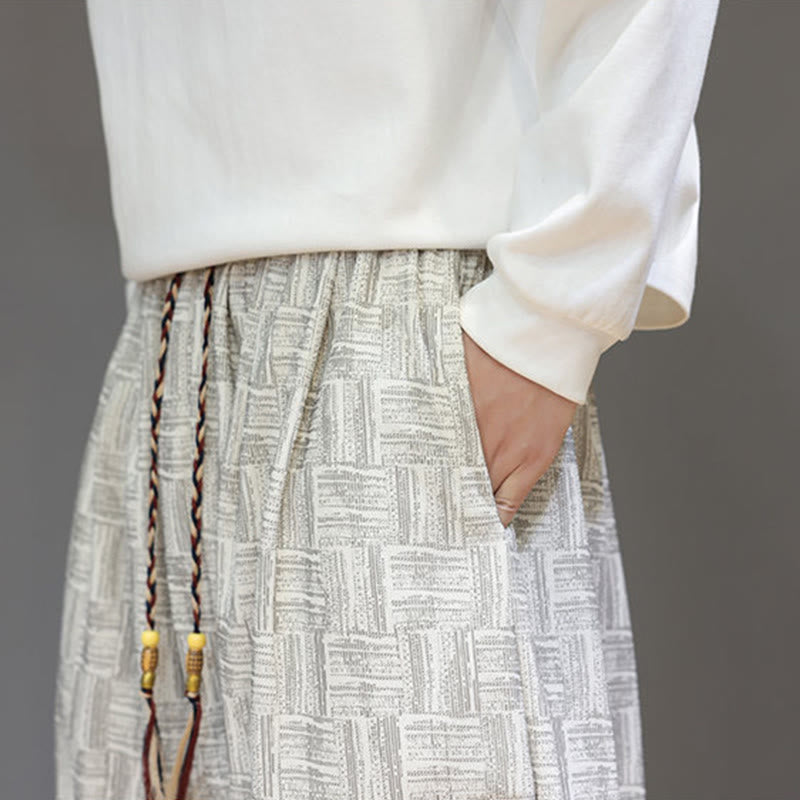 Pantalon harem pour homme en velours côtelé de coton à motif jacquard à carreaux Buddha Stones Fall avec poches - image 20