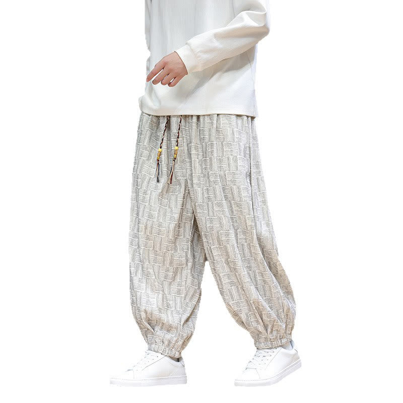 Pantalon harem pour homme en velours côtelé de coton à motif jacquard à carreaux Buddha Stones Fall avec poches - image 22