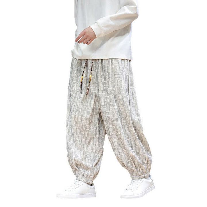 Pantalon harem pour homme en velours côtelé de coton à motif jacquard à carreaux Buddha Stones Fall avec poches - image 22