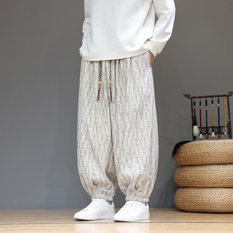 Pantalon harem pour homme en velours côtelé de coton à motif jacquard à carreaux Buddha Stones Fall avec poches - WhiteSmoke - US/UK/AU46，EU56 (5XL) - image 11