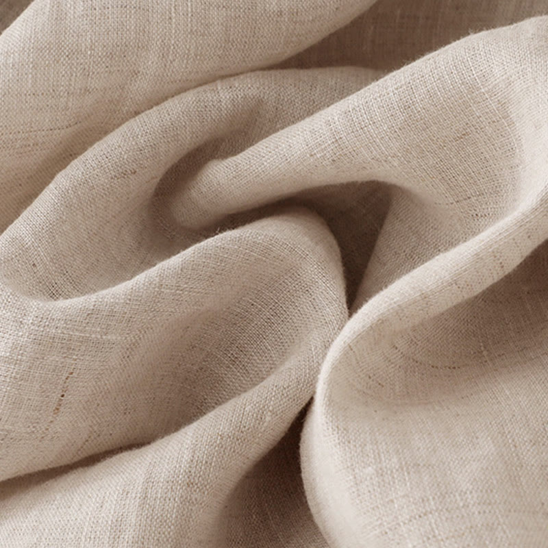 Robe midi en coton beige à manches longues et poches, ornée de boutons et d'un col à revers, avec motif de Buddha Stones - image 7