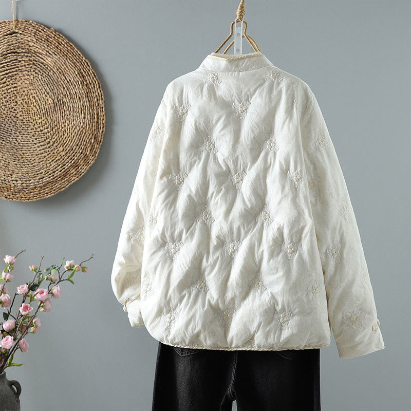 Veste épaisse en coton à manches longues pour femme, ornée de motifs floraux de Buddha Stones, avec col montant et boutons brandebourg, et poches. - image 2