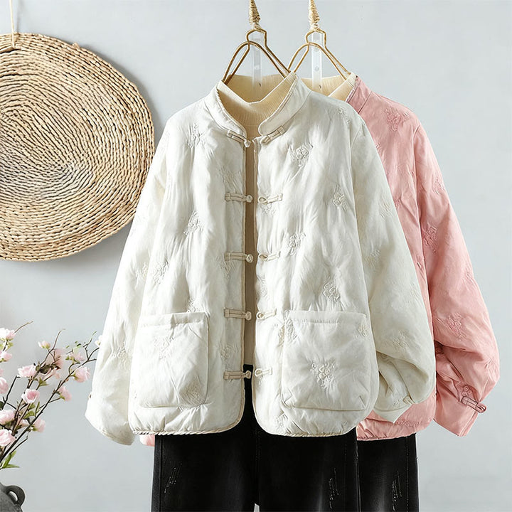 Veste épaisse en coton à manches longues pour femme, ornée de motifs floraux de Buddha Stones, avec col montant et boutons brandebourg, et poches. - image 4