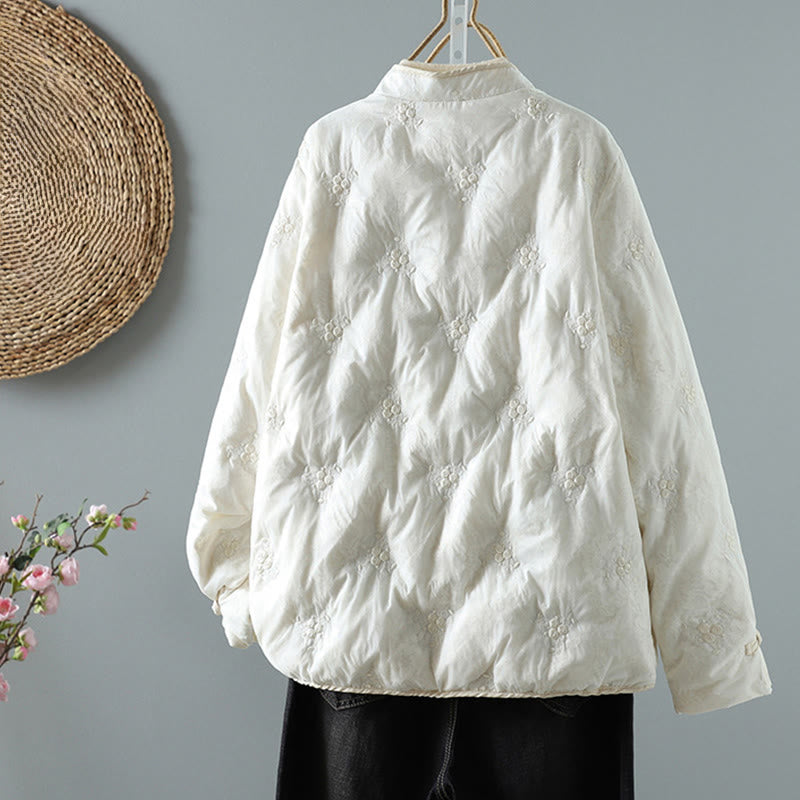 Veste épaisse en coton à manches longues pour femme, ornée de motifs floraux de Buddha Stones, avec col montant et boutons brandebourg, et poches. - image 1