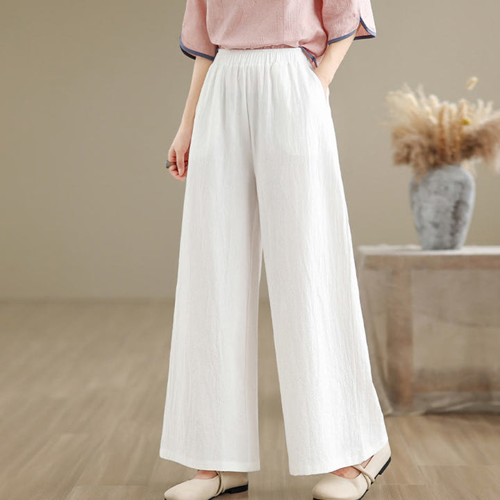 Chemise et pantalon pour femme en jacquard de coton à manches longues et poches, ornés de boutons grenouille et de Buddha Stones - Pantalon blanc - US8-10，UK/AU12-14，EU40-42 (2XL) - image 22