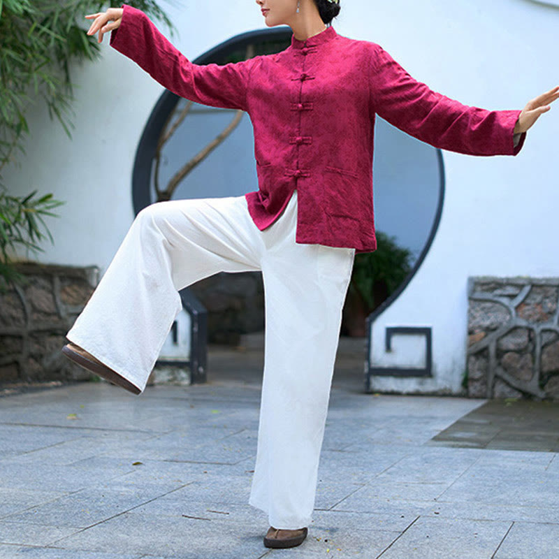 Chemise et pantalon pour femme en jacquard de coton à manches longues et poches, ornés de boutons grenouille et de Buddha Stones - image 17