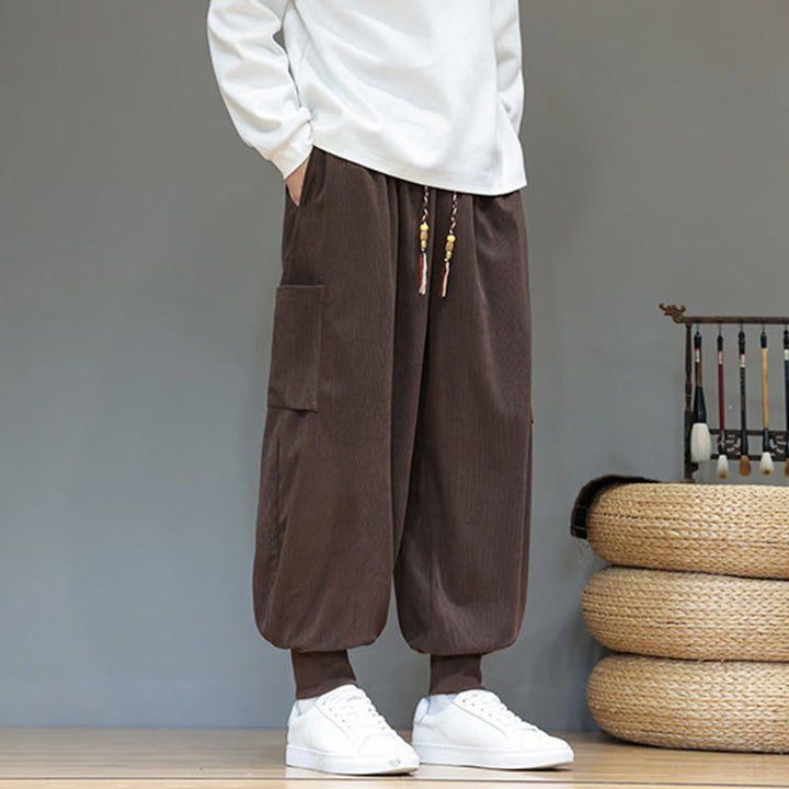 Pantalon en coton pour homme, longueur cheville, couleur unie, motif Buddha Stones , avec poches - image 32