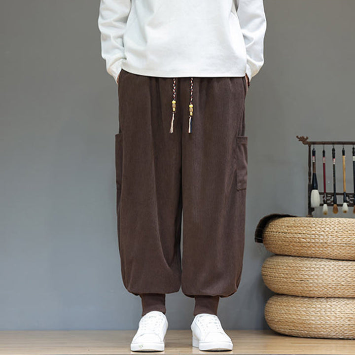 Pantalon en coton pour homme, longueur cheville, couleur unie, motif Buddha Stones , avec poches - image 34