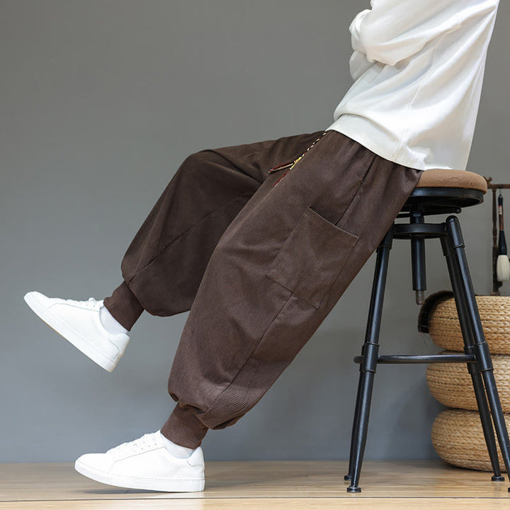 Pantalon en coton pour homme, longueur cheville, couleur unie, motif Buddha Stones , avec poches - image 36