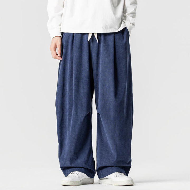 Pantalon d'hiver pour homme en velours côtelé de coton à cordon de serrage et poches, motif Buddha Stones - Bleu foncé - US/UK/AU46，EU56 (5XL) - image 1