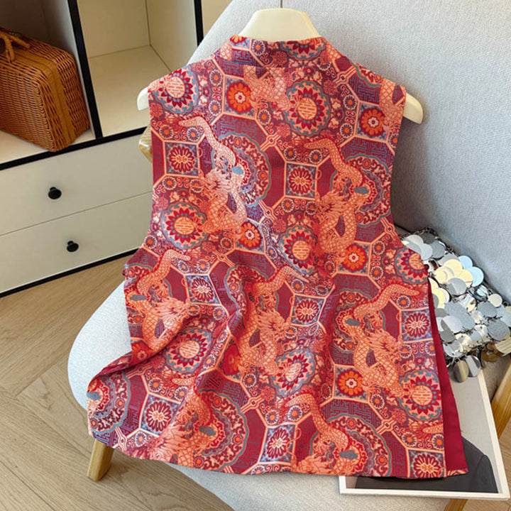 Gilet/chemise pour femme à motif jacquard de bambou, boutons grenouille et Buddha Stones - image 2