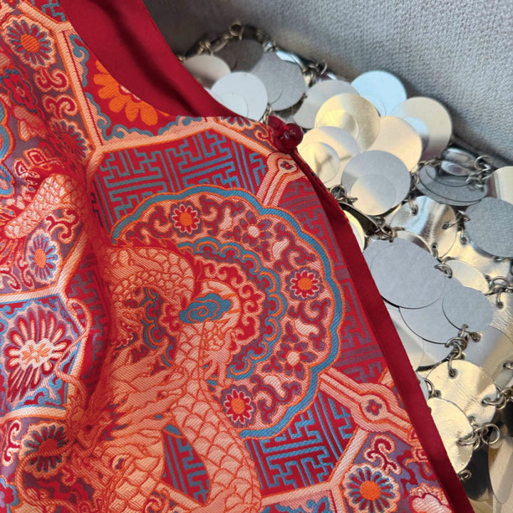 Gilet/chemise pour femme à motif jacquard de bambou, boutons grenouille et Buddha Stones - image 6