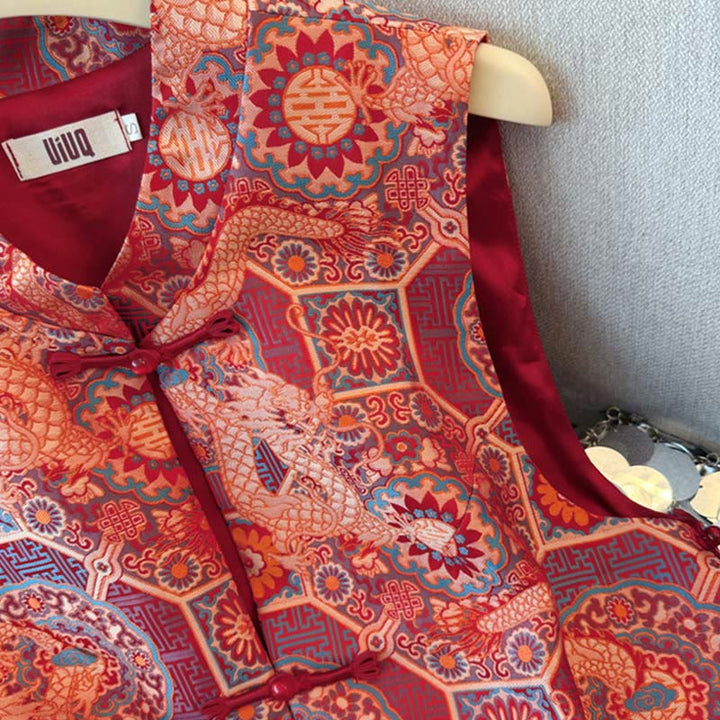 Gilet/chemise pour femme à motif jacquard de bambou, boutons grenouille et Buddha Stones - image 4