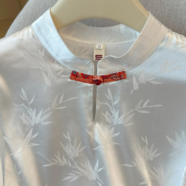 Gilet/chemise pour femme à motif jacquard de bambou, boutons grenouille et Buddha Stones - image 10