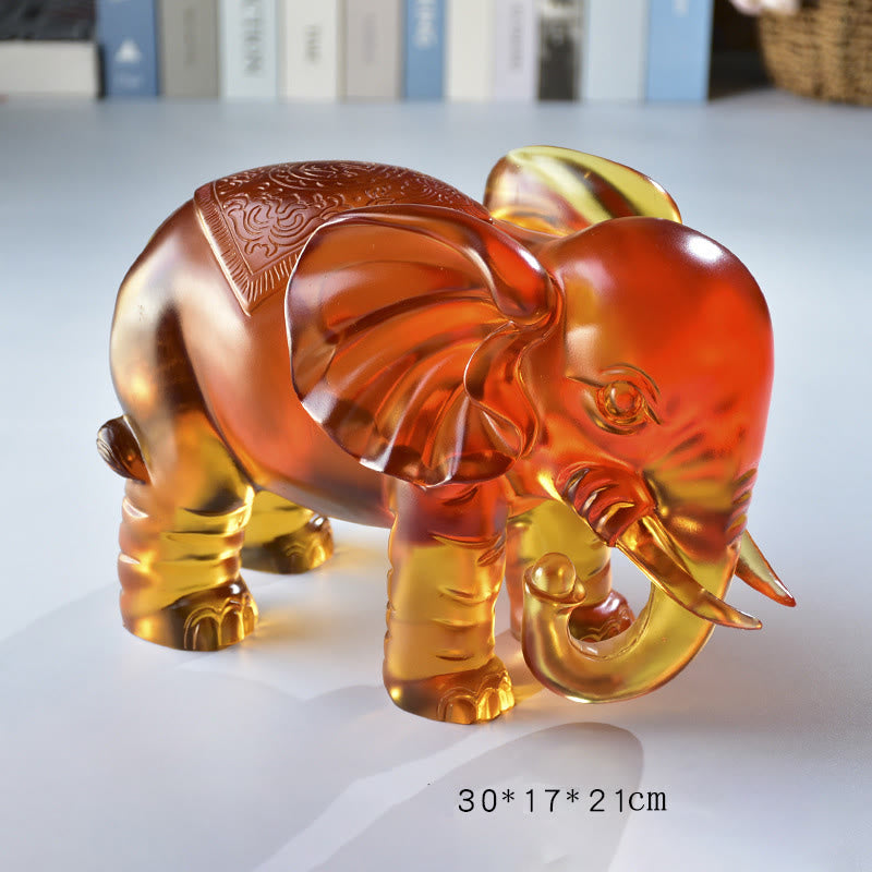 Buddha Stones en cristal Liuli jaune, trompe d'éléphant, design vertical, force, décoration intérieure - Éléphant extra large (trompe vers le bas) 30*17*21 cm - image 17