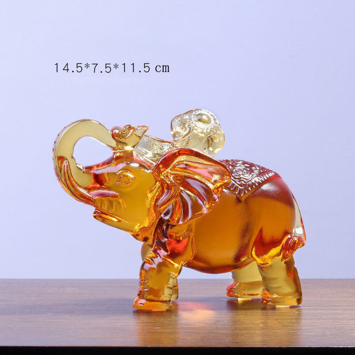Buddha Stones en cristal Liuli jaune, trompe d'éléphant, design vertical, force, décoration intérieure - Petit éléphant (trompe levée) 14,5 x 7,5 x 11,5 cm - image 1