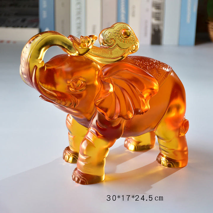 Buddha Stones en cristal Liuli jaune, trompe d'éléphant, design vertical, force, décoration intérieure - Éléphant extra large (trompe vers le haut) 30*17*24,5 cm - image 16