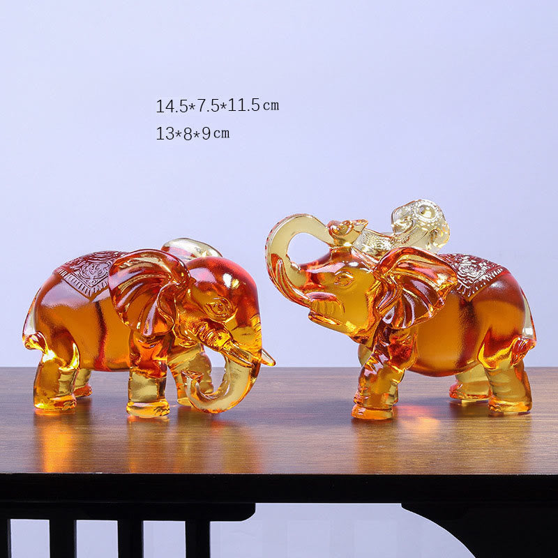 Buddha Stones en cristal Liuli jaune, trompe d'éléphant, design vertical, force, décoration intérieure - Un couple de petits éléphants - image 5