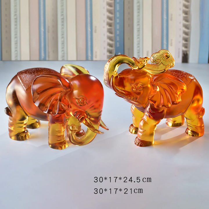 Buddha Stones en cristal Liuli jaune, trompe d'éléphant, design vertical, force, décoration intérieure - Une paire d'éléphants extra larges - image 18