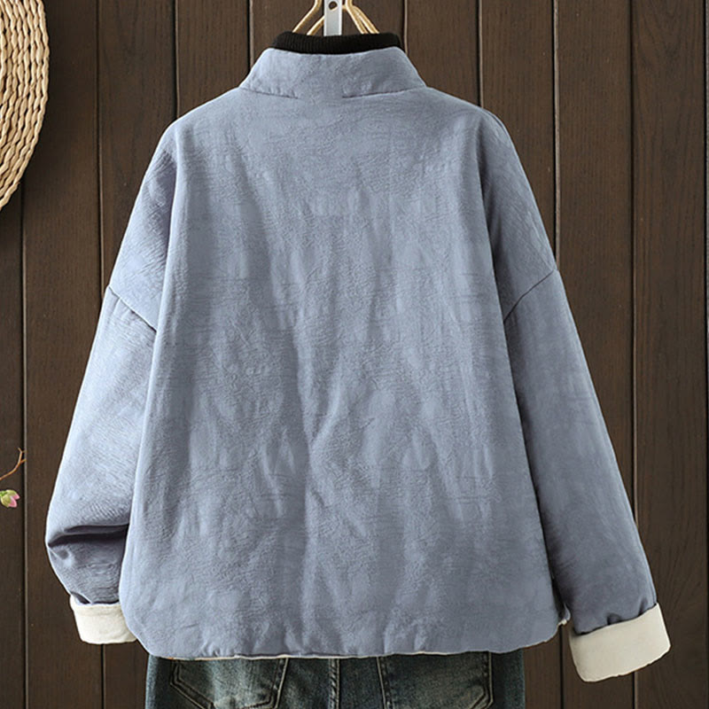 Veste épaisse en coton à manches longues pour femme, motif uni à boutons et Buddha Stones, avec poignets fleuris - image 1