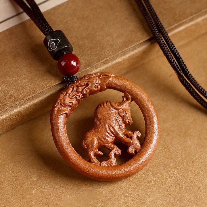 Pendentifs en Buddha Stones, bois de pêcher, signe du zodiaque chinois, année du Cheval, pour éloigner les mauvais esprits - Bois de pêcher - Corde brune - image 10
