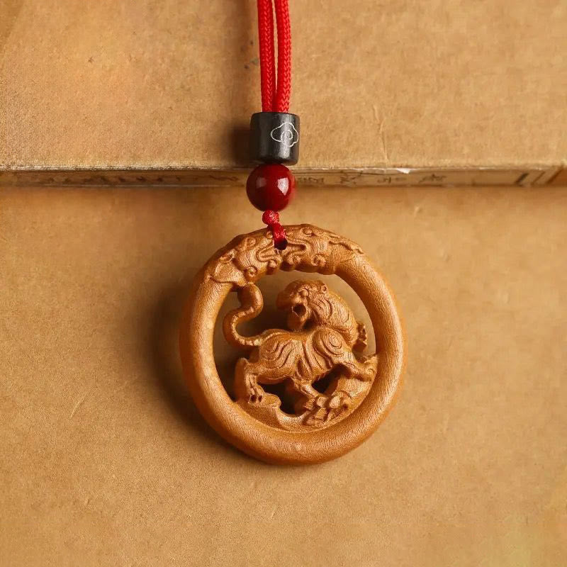 Pendentifs en Buddha Stones, bois de pêcher, signe du zodiaque chinois, année du Cheval, pour éloigner les mauvais esprits - Bois de pêche Tigre - Corde rouge - image 18