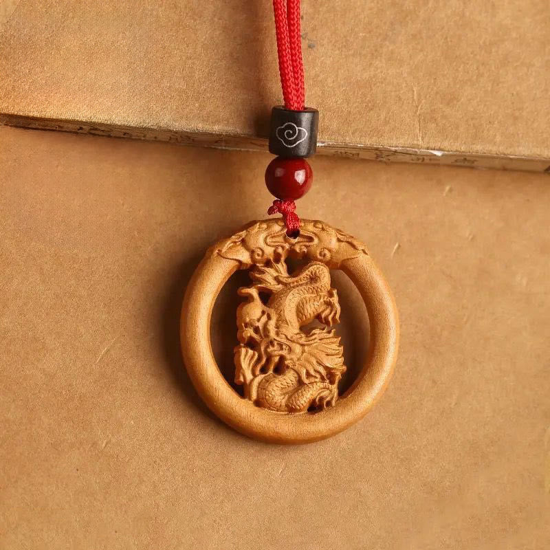 Pendentifs en Buddha Stones, bois de pêcher, signe du zodiaque chinois, année du Cheval, pour éloigner les mauvais esprits - Dragon de bois de pêche - Corde rouge - image 23