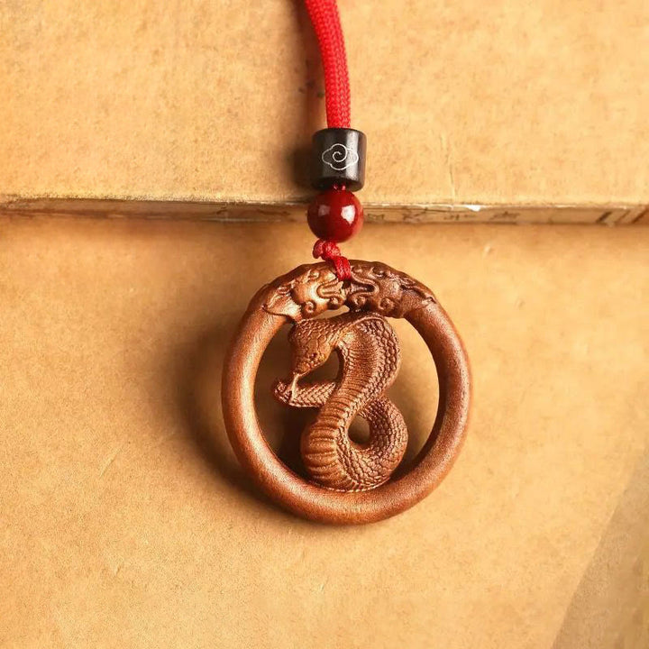 Pendentifs en Buddha Stones, bois de pêcher, signe du zodiaque chinois, année du Cheval, pour éloigner les mauvais esprits - Serpent des bois pêche - Corde rouge - image 25