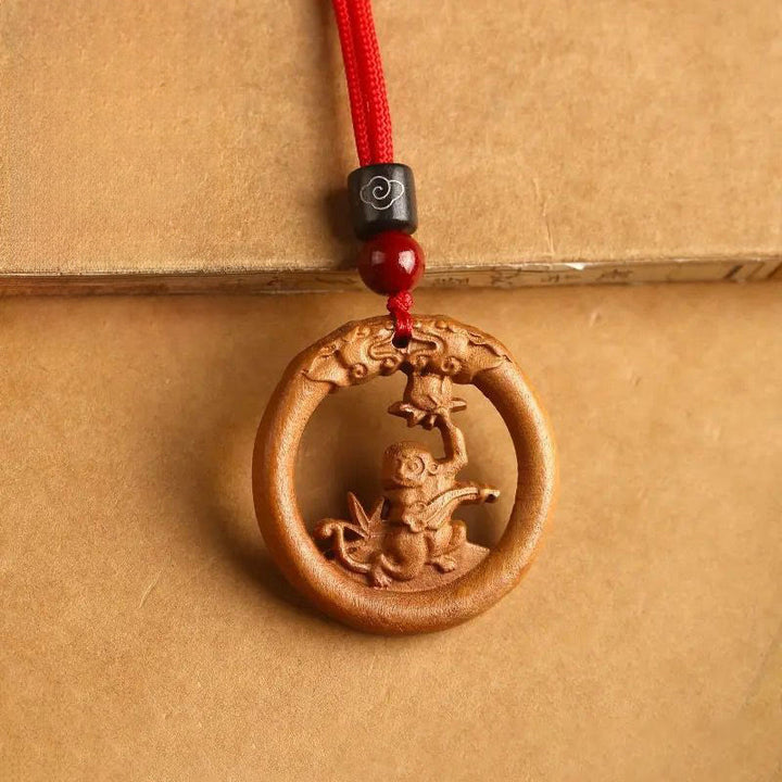 Pendentifs en Buddha Stones, bois de pêcher, signe du zodiaque chinois, année du Cheval, pour éloigner les mauvais esprits - Singe des bois de pêche - Corde rouge - image 29