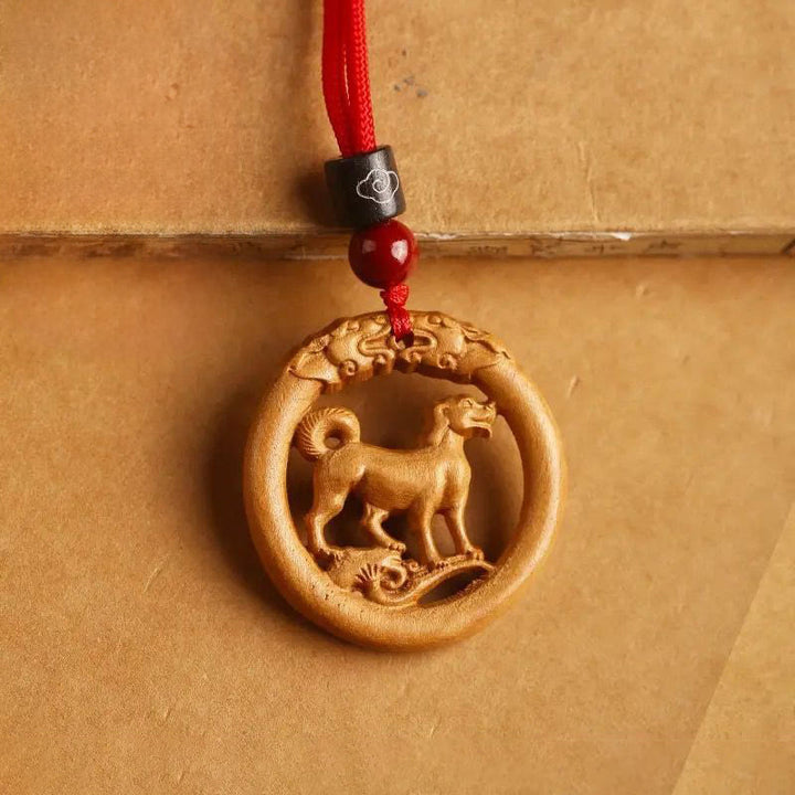 Pendentifs en Buddha Stones, bois de pêcher, signe du zodiaque chinois, année du Cheval, pour éloigner les mauvais esprits - Chien de bois pêche - Corde rouge - image 27