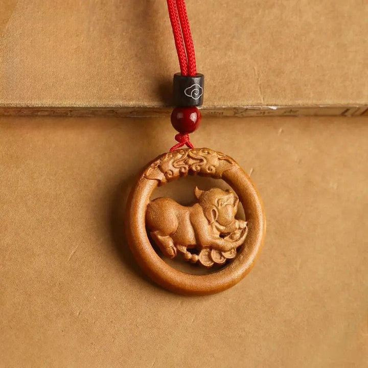 Pendentifs en Buddha Stones, bois de pêcher, signe du zodiaque chinois, année du Cheval, pour éloigner les mauvais esprits - Cochon de bois pêche - Corde rouge - image 29