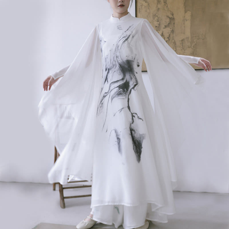 Robe midi de méditation pour femme, manches courtes, imprimé encre blanche, motif Buddha Stones - image 2