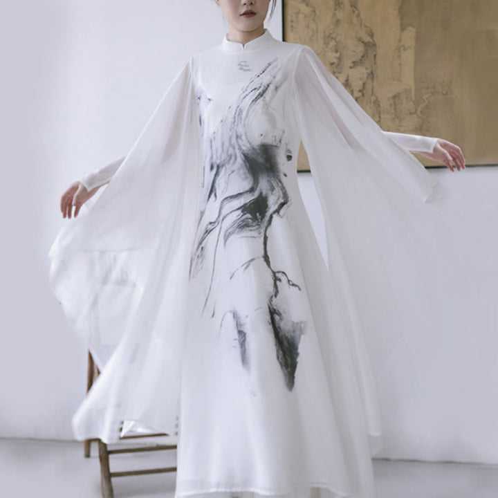 Robe midi de méditation pour femme, manches courtes, imprimé encre blanche, motif Buddha Stones - Robe (Robe seulement) - US8-10，UK/AU12-14，EU40-42 (2XL) - image 10