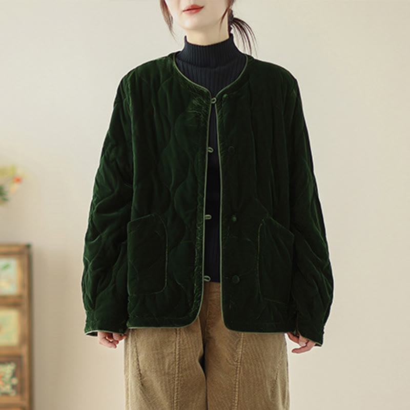 Veste courte à manches longues pour femme, motif diamant et Buddha Stones , avec poches - image 1