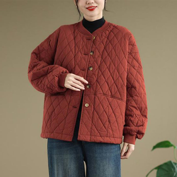 Veste en coton épais à manches longues pour femme, motif quadrillé en losanges et Buddha Stones , avec poches - image 12