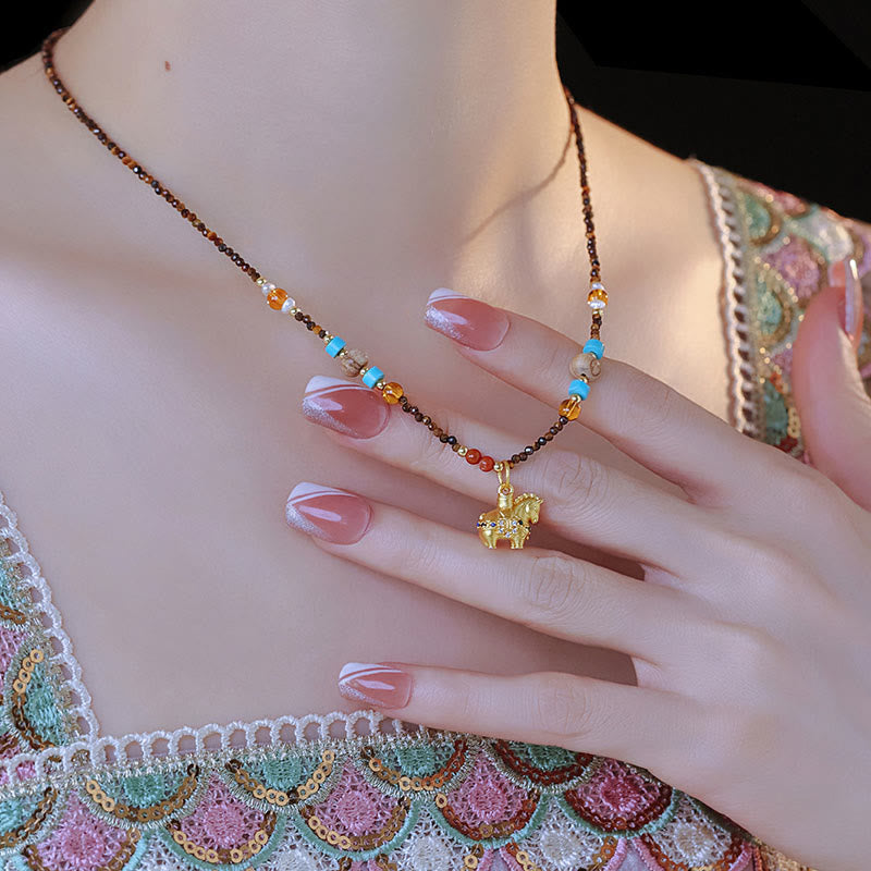 Collier pendentif œil de tigre en Buddha Stones, protection année dorée du Cheval - image 10