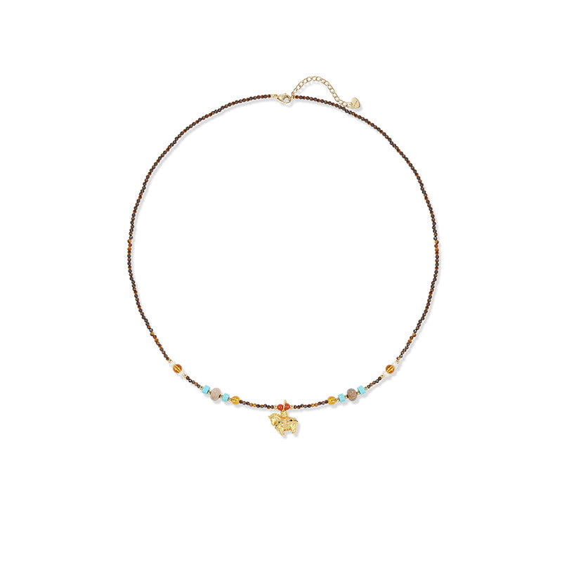 Collier pendentif œil de tigre en Buddha Stones, protection année dorée du Cheval - image 6