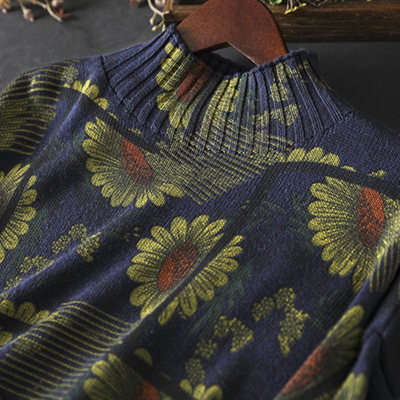 Pull en coton à manches longues et col montant, motif tournesol et Buddha Stones - image 7