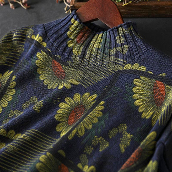 Pull en coton à manches longues et col montant, motif tournesol et Buddha Stones - image 7